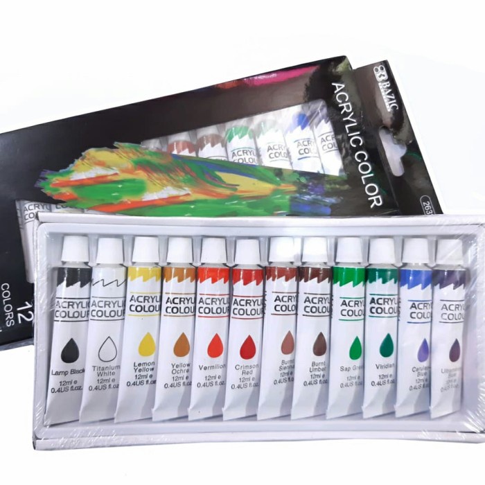 

SET 12 COLOR BAZIC ACRYLIC PAINT CAT AKRILIK - 12x6ml