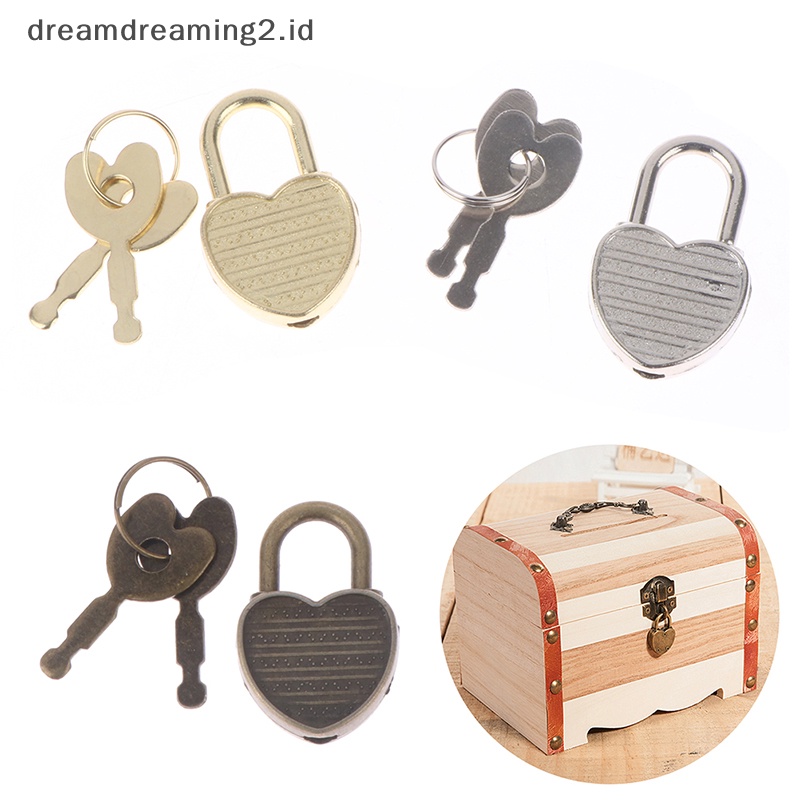 (drea) 1set Gembok Bentuk Hati Luggage Hardware Lock W/Lock Untuk Kotak Perhiasan Buku Diary //