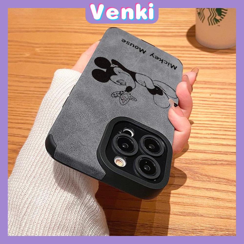 VENKI - Untuk iPhone 11 Case Leather Pupil Suede Case Soft Shockproof Phone Case Camera Simple Cute Cartoon Mouse Kompatibel dengan iPhone 14 13 Pro max 12 Pro max xr xs 7Plus 8Plus