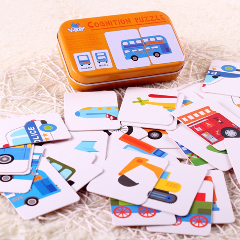 Puzzle Edukasi Dini Bayi Montessori/Mainan Puzzle Kognitif Anak/Set Vehicl Kehidupan Hewan Buah Sepasang Kartu Anak/Permainan Meja Kata Inggris Buku Belajar Puzzle