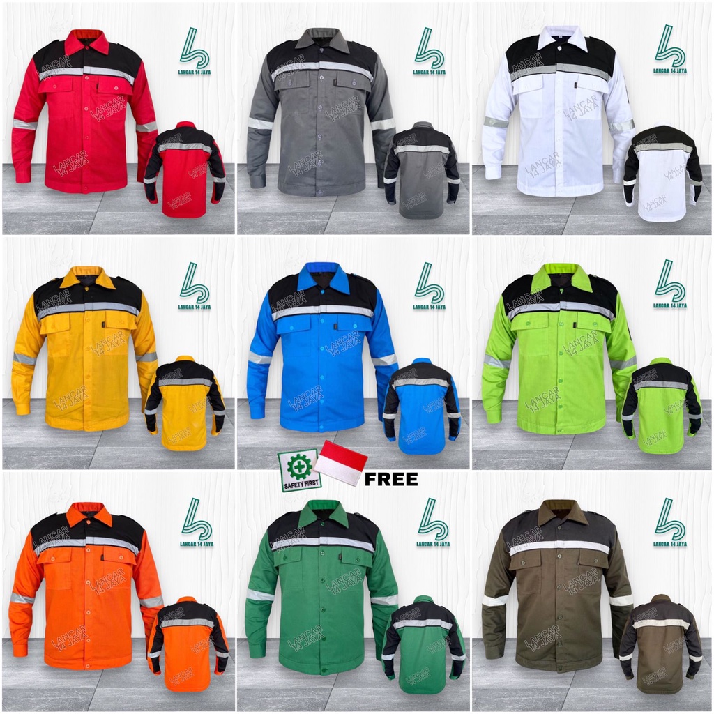 Wearpack Safety Kombinasi 2 warna / Katelpak Kombinasi / Setelan Wearpack Kemeja Panjang / Katelpak Seragam Proyek