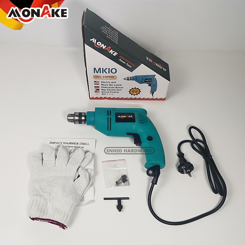 FREE SARUNG TANGAN!! MONAKE Mesin Bor Listrik Impact Drill Electric Drill 10mm Bolak Balik