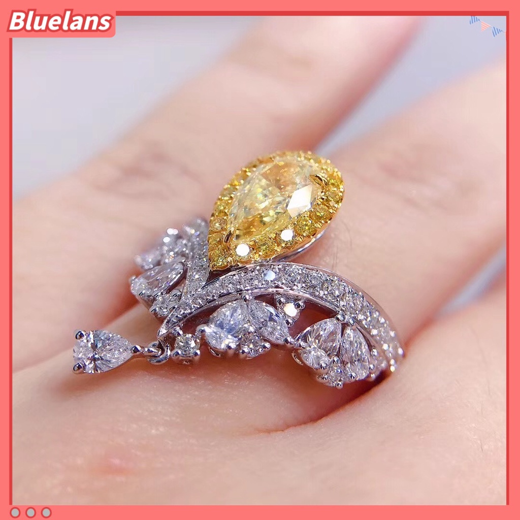 [BLS] Berlian Karbon Tinggi Impor Di Mahkota love crown rings Mewah Dan Briliant Seiko Kuning Berlian Cincin Mulut Hidup