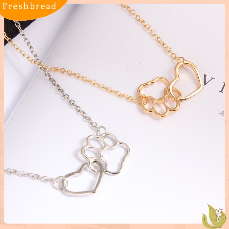 [FRA] Kepribadian Fashion Hewan Berongga Jantung Anjing Paw Print Cat Paw Necklace Dog Foot Print Kalung Pendek