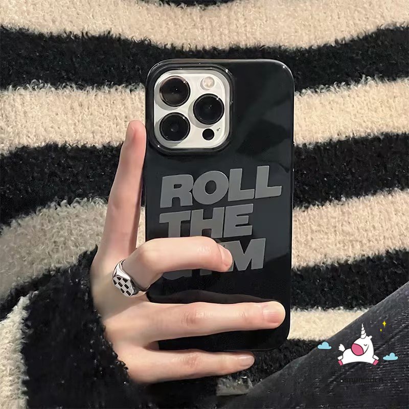 IPHONE Fashion Simple Contort Grey Letter Case Kompatibel Untuk Iphone7 8 Plus XR X11 13 14 12 Pro Max XS Max SE 2020kilap Maju Ungu Aurora Inggris Pasangan Lembut Silicon Phone Case