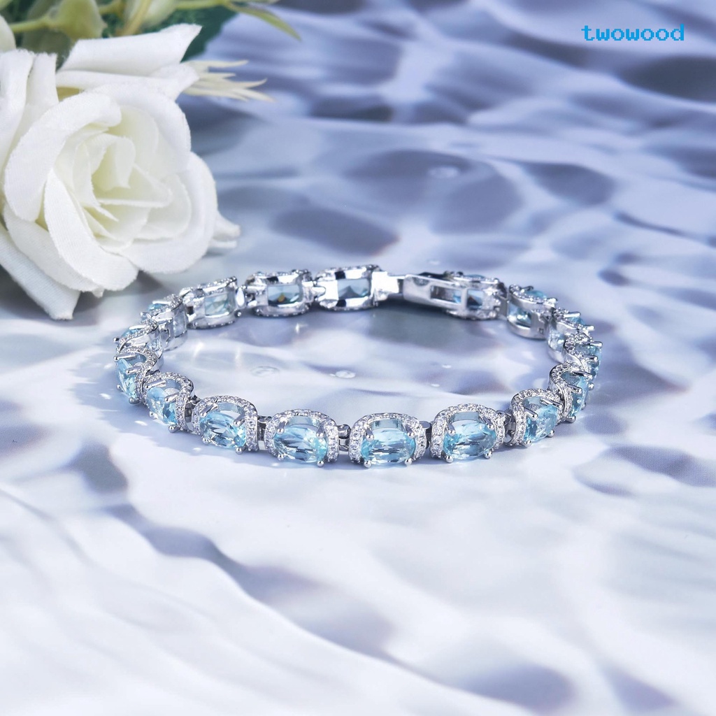 Twowood Micro-studded diamond aquamarine Baris Cincin Galaxy Princess lace Renda aquamarine Gelang Harta Karun Warna-Warni Cincin