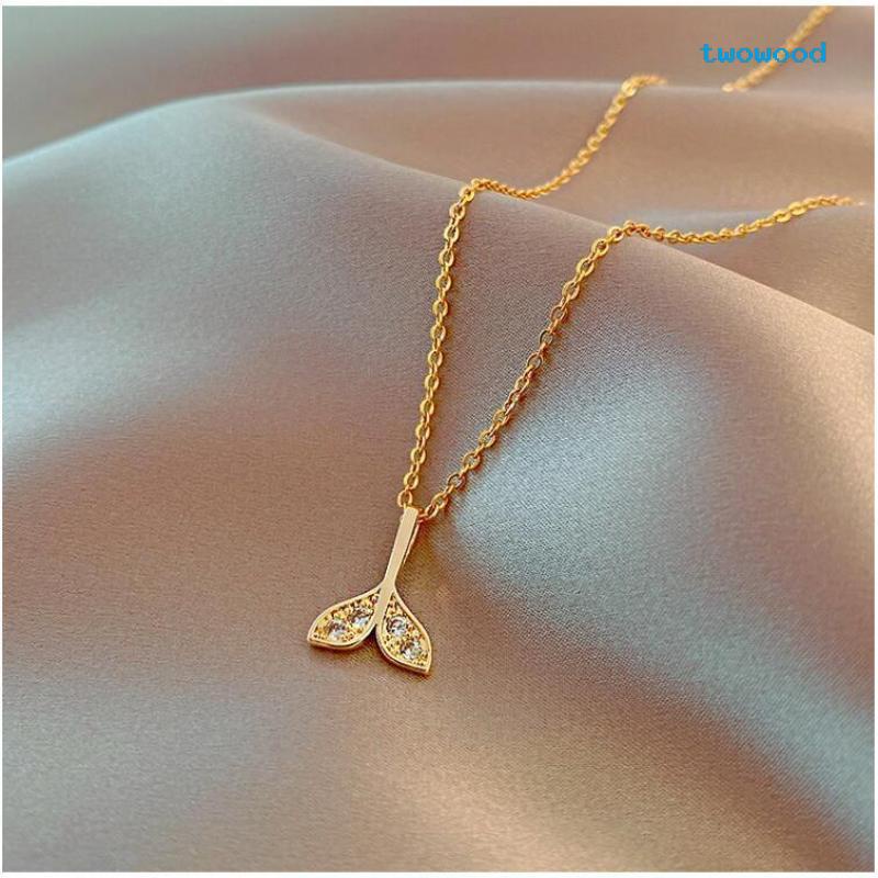 Twowood Berlian Mermaid Tail Rantai Klavikula Dolphin Kalung Perhiasan Kalung Fashion Wanita Serbaguna