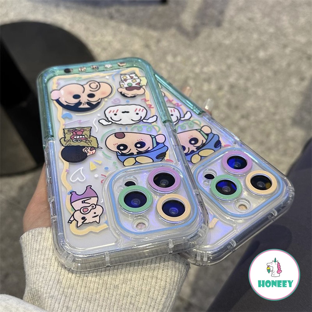 Jepang Anime Lucu Crayon Shin-chan Holder Phone Case Kompatibel Untuk iPhone 14 Pro 13 12 11 Pro Max Perlindungan Lensa Warna-Warni Anti-Drop Airbag Cover