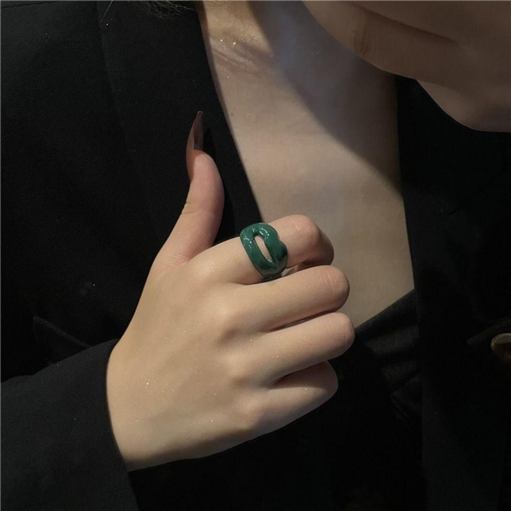 Mxbeauty Cincin Bibir Geometris Kepribadian Harian Retro Drip Glazed Wanita Perhiasan Fashion Design Multicolor Gaya Korea Gesper Jari Untuk Pesta