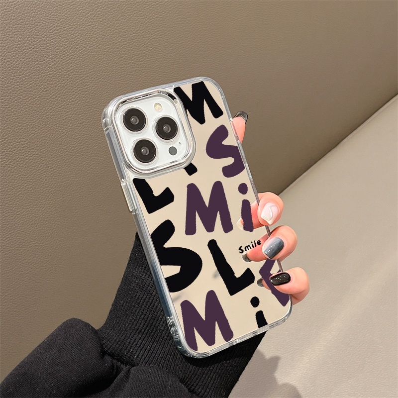 IPHONE Smile Words Mirror Phone Case Kompatibel Untuk Iphone11 12 13 14 12Pro 13Pro 14Pro Pro Max XR X XS Max Electroplating Tombol Perlindungan Mirror Cover