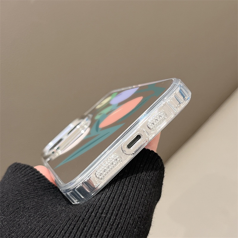 IPHONE Casing Ponsel Cermin Tulip Kompatibel Untuk Iphone11 12 13 14 12Pro 13Pro 14Pro Pro Max XR X XS Max Electroplating Tombol Perlindungan Mirror Cover