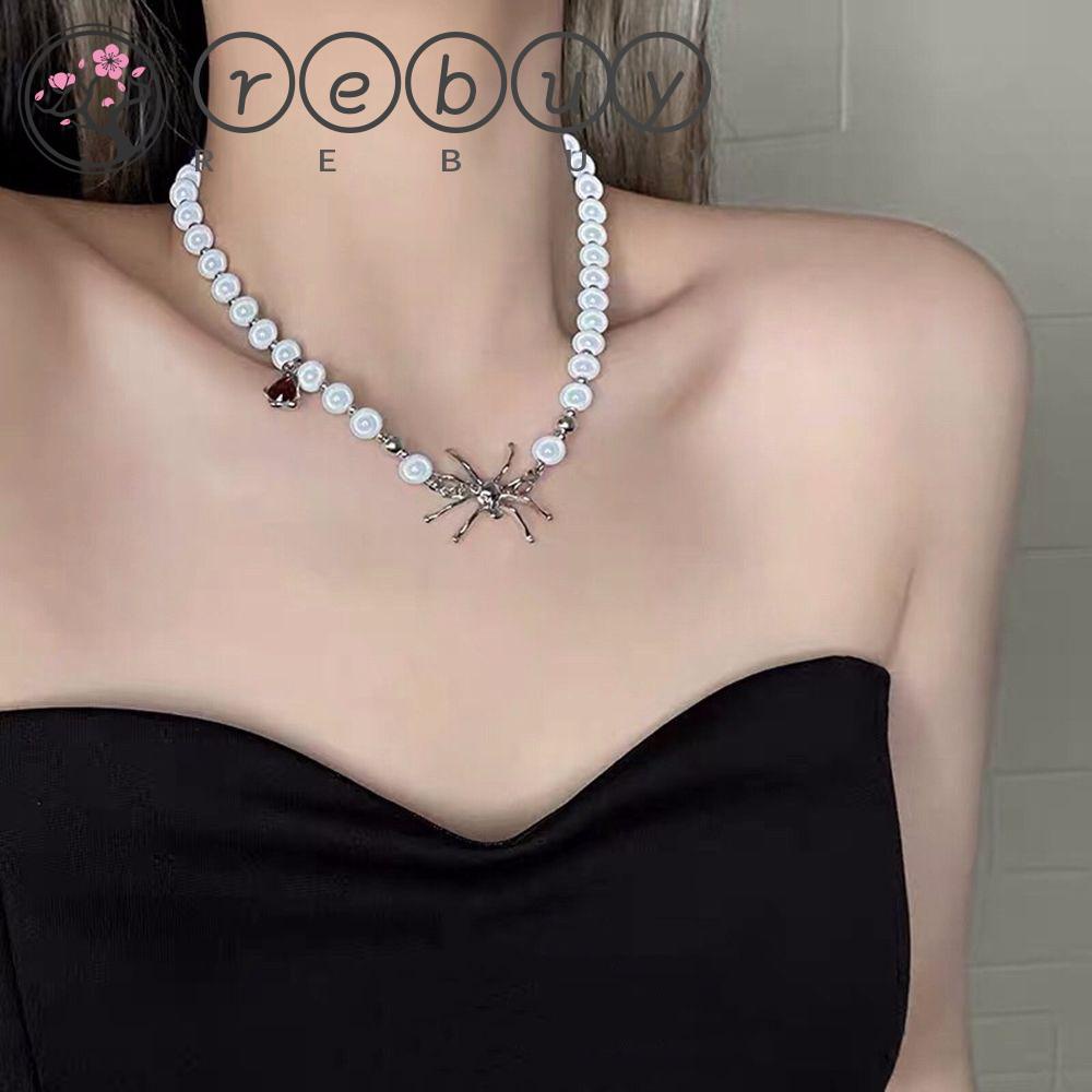 REBUY Rebuy Spider Kalung Indah Duri Sederhana Hadiah Perhiasan Berlian Imitasi Baja Titanium Mutiara Rantai Klavikula