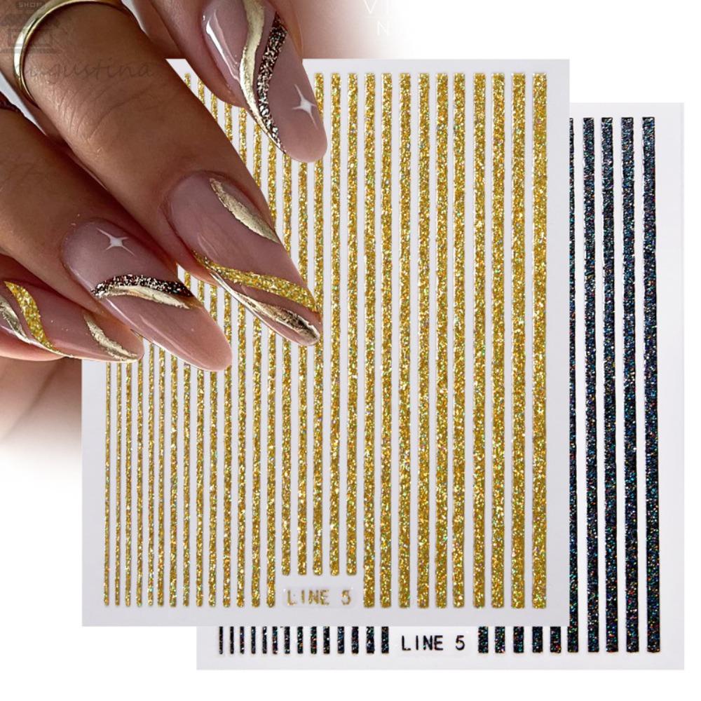 AUGUSTINA Stiker Kuku Garis Agustina Ins Style Bronzing Lines Garis Laser Dekorasi Kuku Korea
