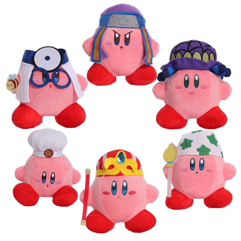 20cm 10cm Bintang Lucu Kirby Boneka Mainan Mewah Ninja Kostum Chef Pakaian Mahkota Berdandan Kirbys Boneka Mainan Lembut Untuk Anak