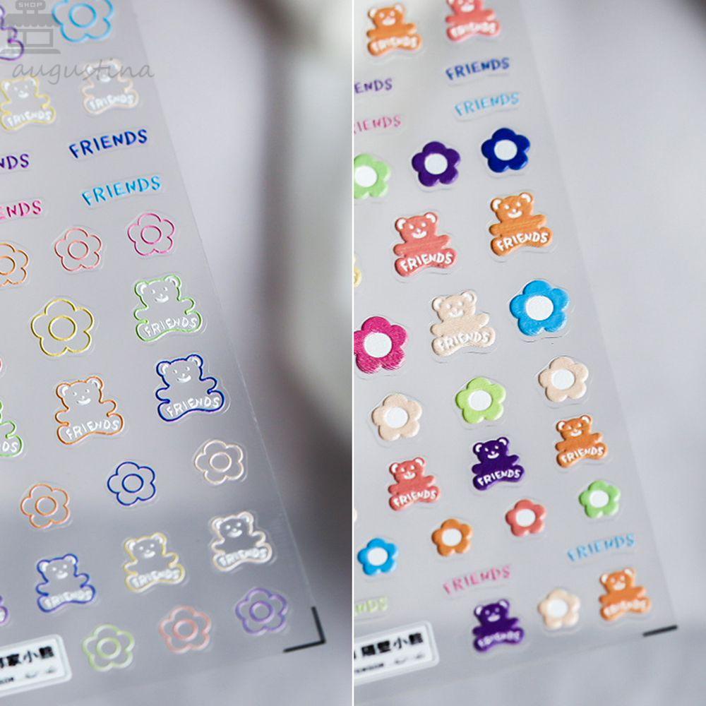 AUGUSTINA Agustina Stiker Nail Art Korea Indah Floret Aplikasi Beruang Relief Manikur Aksesoris