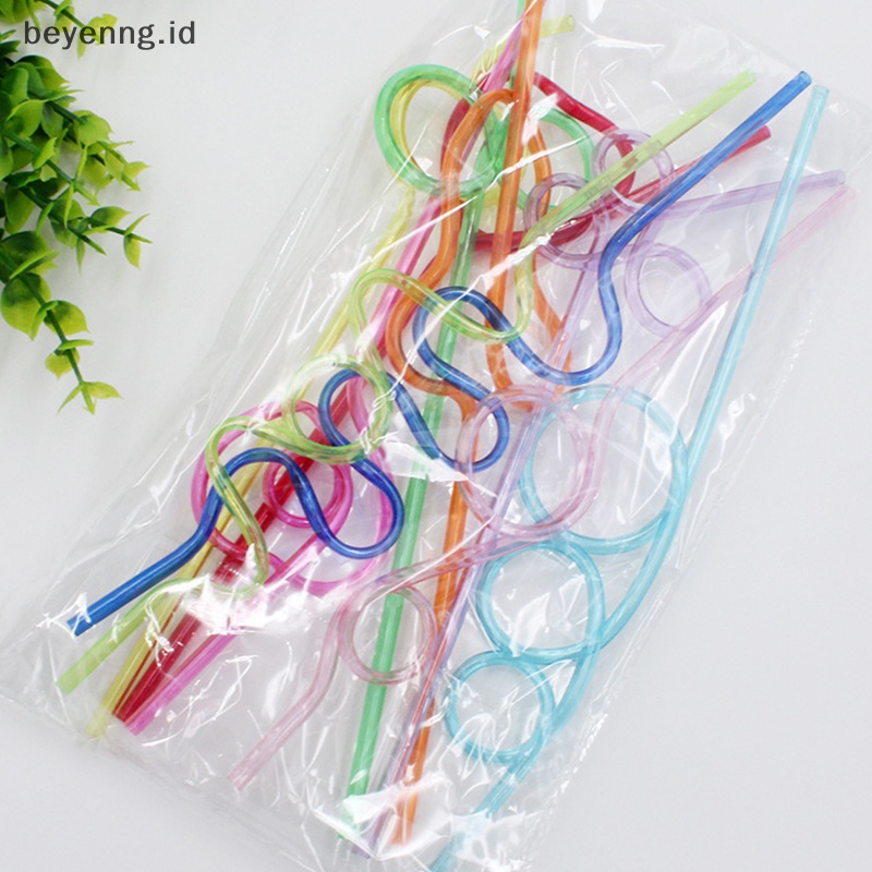 Beyen 10pcs Sedotan Lengkung Warna-Warni Sedotan Berbentuk Hewan Peliharaan Crazy Curly Plastik Untuk Pesta Bar ID