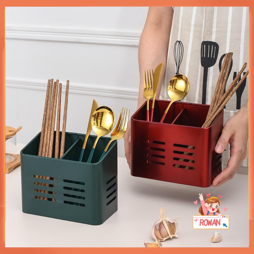 R-FLOWER Stainless Steel Chopstick Holder High quality Hotel Restoran Alat Dapur Pen Holder Double Grid Kotak Penyimpanan Alat Tulis Sendok Garpu Pengering Drainer Rack