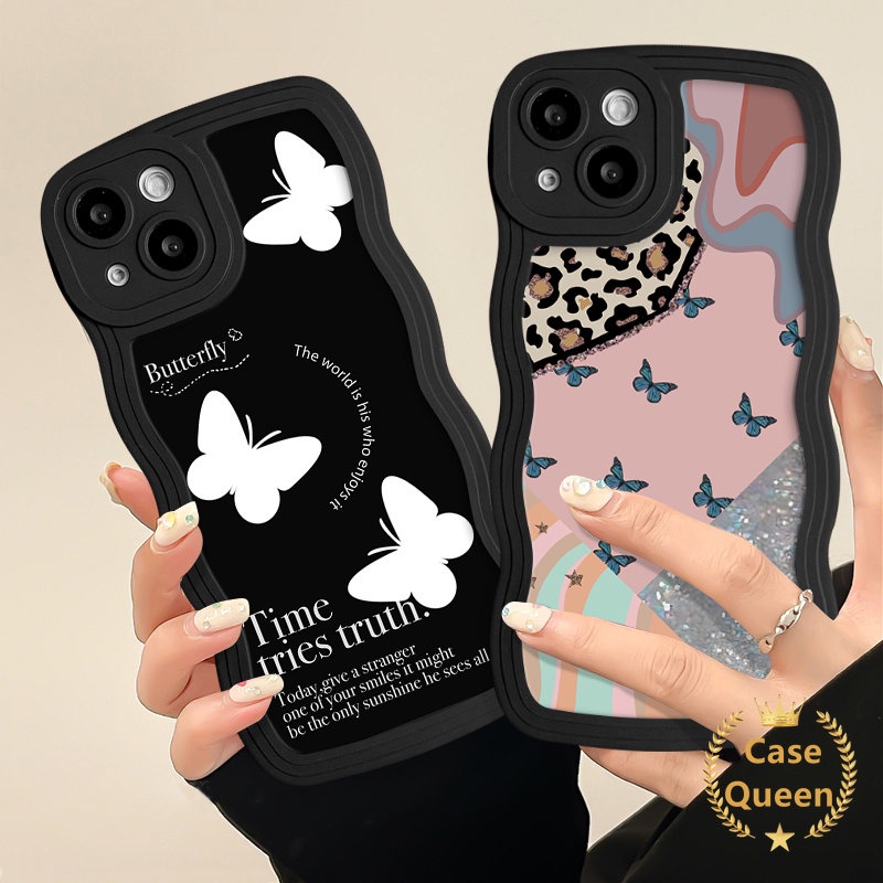 Ins Kepribadian Fashion Fantasy Butterfly Label Case Untuk Redmi 9C NFC 10A 10C A1 12C 9C 10 9A 9 9T Redmi Note8 10S 10 11 9 11s Retro Kupu-Kupu Cantik Lembut Bergelombang Penutup Tepi