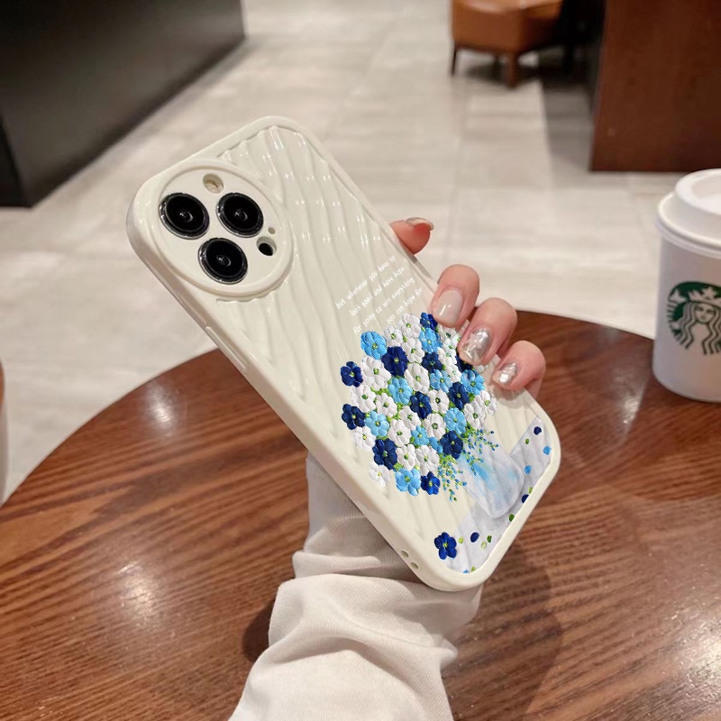IPHONE Casing Ponsel Riak Air Bunga Biru Kompatibel Untuk Iphone11 13 12 14 Pro Max14 Plus XR X XS MAX 7Plus 8Plus 7 8 SE 2020 2022 Sarung Tahan Guncangan