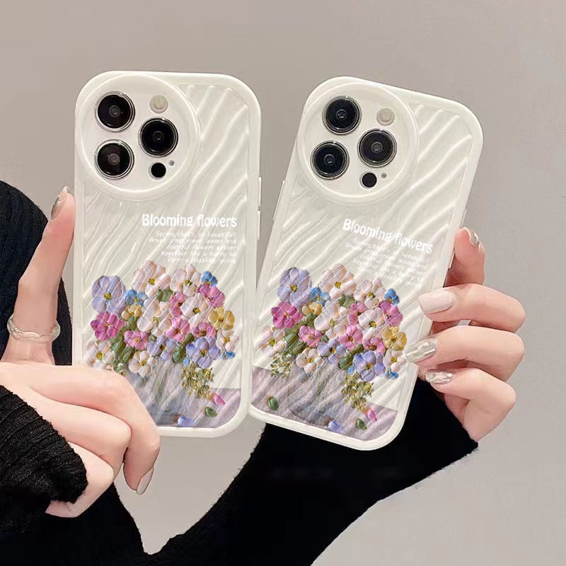IPHONE Casing Ponsel Riak Air Bunga Mekar Kompatibel Untuk Iphone11 13 12 14 Pro Max14 Plus XR X XS MAX 7Plus 8Plus 7 8 SE 2020 2022 Sarung Tahan Guncangan