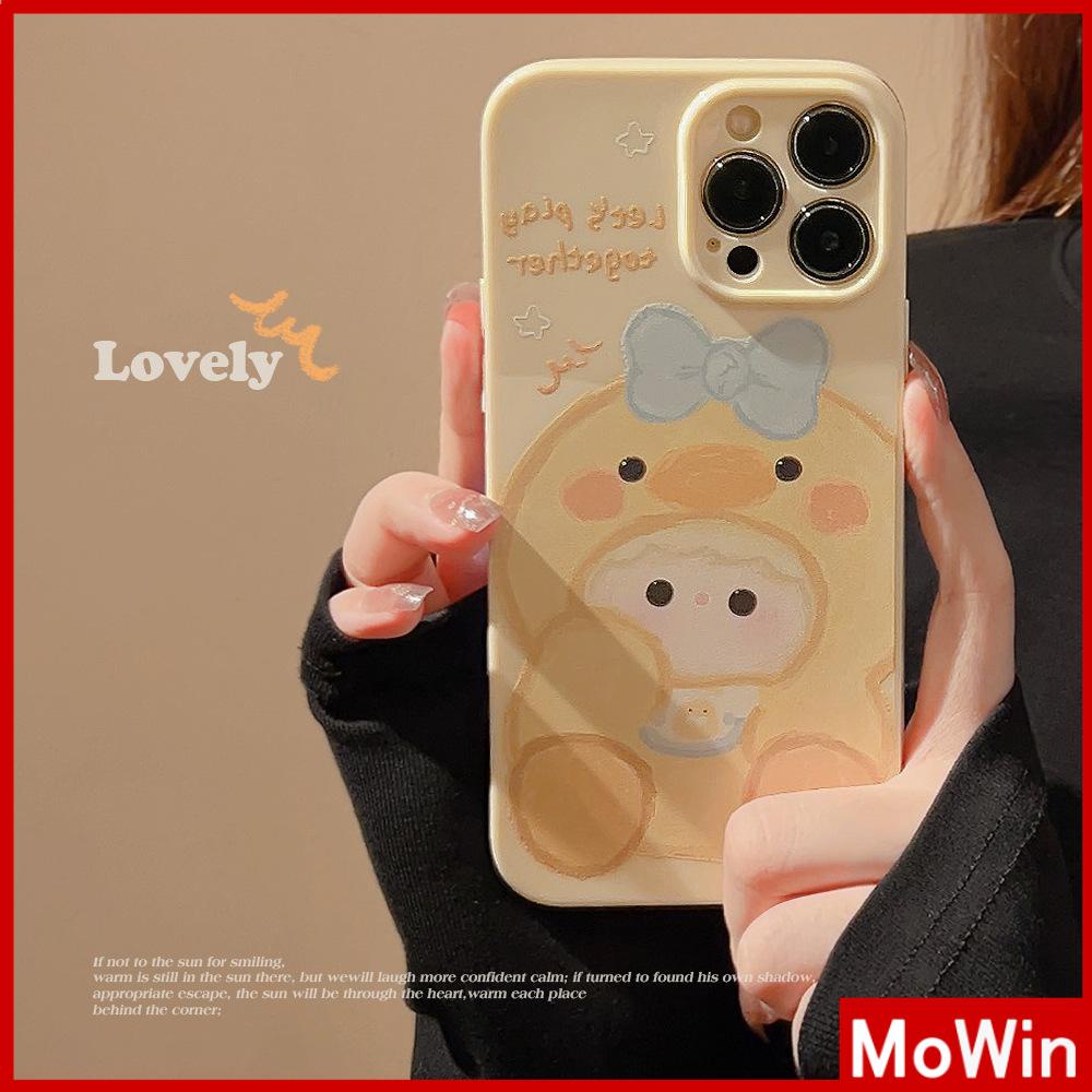 Case iPhone 14 Pro Max iPhone Case Cream Glossy Film Lembut TPU Shockproof Kamera Case Perlindungan Kuning Bebek Lucu Kompatibel dengan iPhone 13 Pro max 12 Pro Max 11 xr xs max 7 8Plus