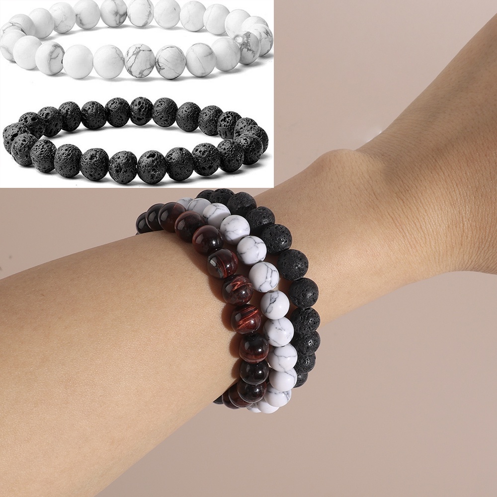 Gelang Persahabatan Batu Tiger Eye Alami Aksesoris Perhiasan Manik-Manik Gelang Peregangan Yang Dapat Disesuaikan Gelang Pribadi Wanita Pesona Pasangan Gelang Unisex Yoga Gelang Pria