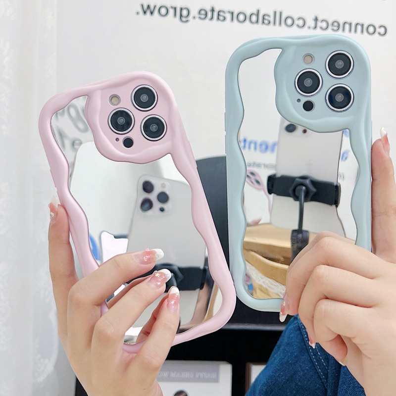 【Macaron Cream】Make Up Mirror SoftCase IPhone 7 8 Plus X Xr XS Max IPhone 11 12 13 14 Pro Max Women's Fashion Camera Protect Phone Case