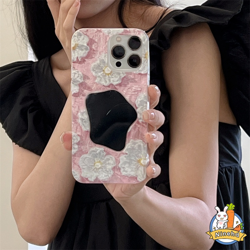 IPHONE Casing Ponsel Cermin Tidak Teratur Desain Bunga Segar Kecil Dengan Pleats Relief Kompatibel Untuk Iphone14 13 12 11 Pro Max X Xr Xs Max8 7 6 6s Plus Se2020 Case Menebal Tahan Jatuh