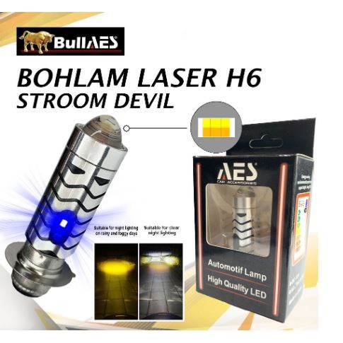 LAMPU MOTOR LED H6 LASER DEVIL EYE BIRU STROOM 15 WATT