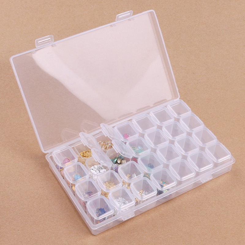 SS Kotak Tempat Penyimpanan Perhiasan Emas Jewelry Organizer Box Penyimpanan Manik Manik Sekat Box Storage 24 Sekat Grid Box 28 Slot Transparant Murah Import