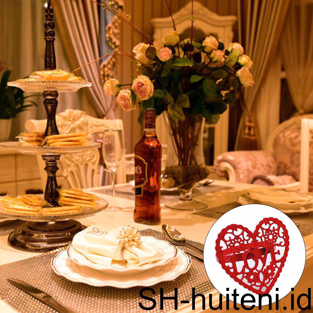 Piring Berbentuk Hati Cinta Gesper Plum Logam Jepit Serbet Cincin Romantis Dekorasi Meja Handuk Kertas Liburan Festival Perhiasan