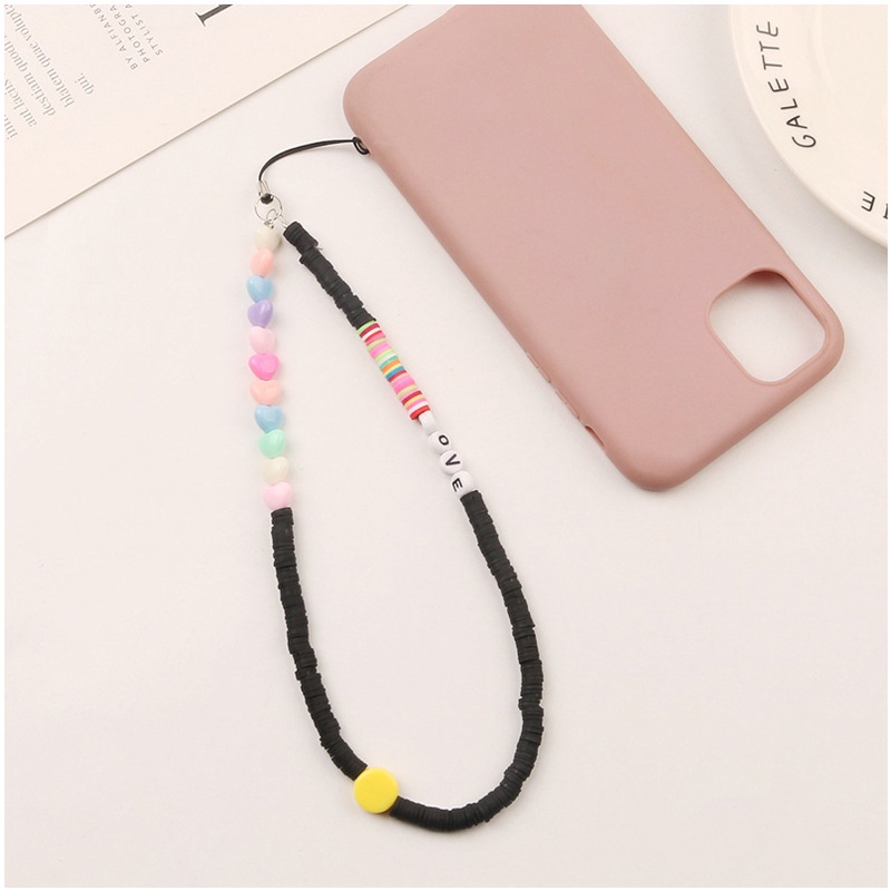 Rainbow Macaron Color Love Heart Silicone Slice Beads Rantai Anti Hilang Universal Phone Strap Untuk Untuk iPhone Untuk Samsung Untuk OPPO Untuk VIVO Untuk Huawei Untuk Redmi Untuk Xiaomi