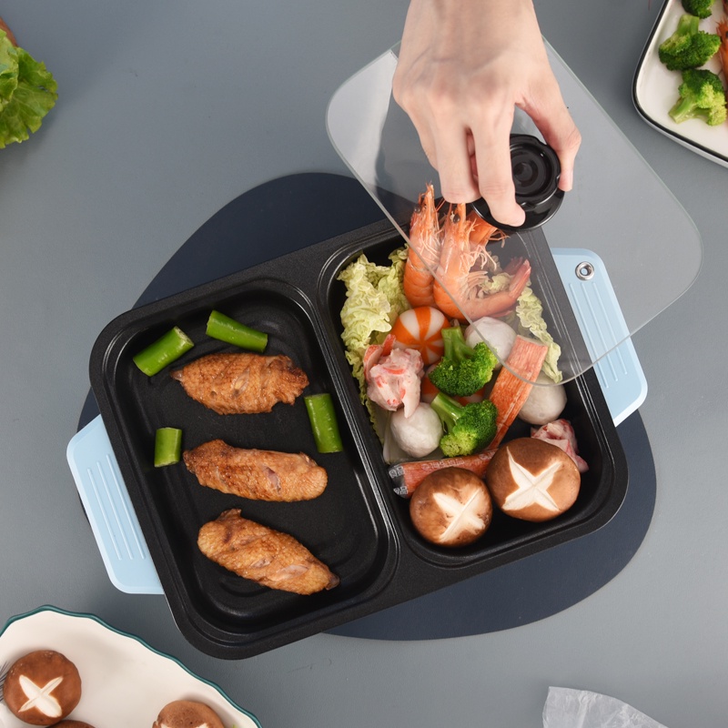 Wajan Penggoreng Kukus Hotpot Bbq 2In1 Elektrik Shabu Steampot Suki Grill Listrik Panci listrik Panci Set