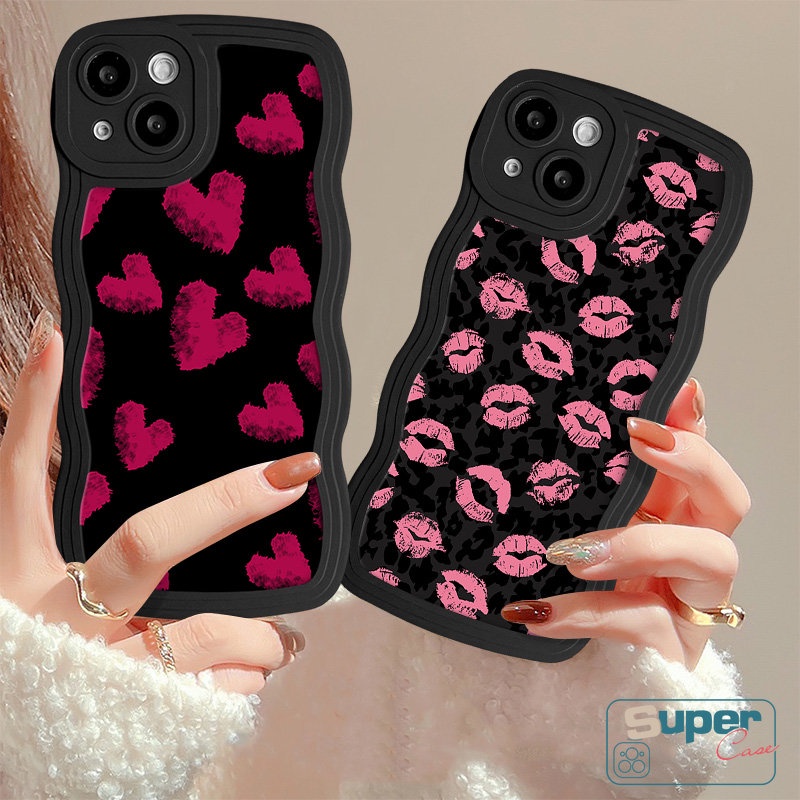 Case Graffiti Motif Bibir Tidak Teratur Kompatibel Untuk IPhone 7Plus XR X13 11 14 12 Pro Max7 8 6 6s 14 Plus XS Max SE 2020fashion Lembut Bergelombang Tepi Seni Lukisan Minyak Cinta Hati Cover