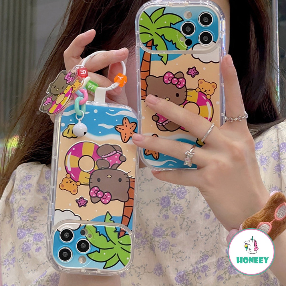 IPHONE Musim Panas Pantai Kitty Flip Mirror Phone Case Kompatibel Untuk Iphone14 Pro 13 12 Pro Max Case Iphone11Tempat Sederhana Shockproof Back Cover