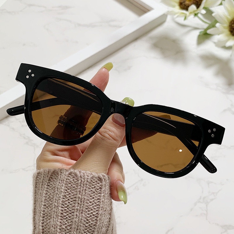 Vintage Hitam Frame Kacamata Lensa Coklat Untuk Pria Wanita Unisex Retro Sunglass UV400 Perlindungan Kacamata Matahari Shades Eyeglasses