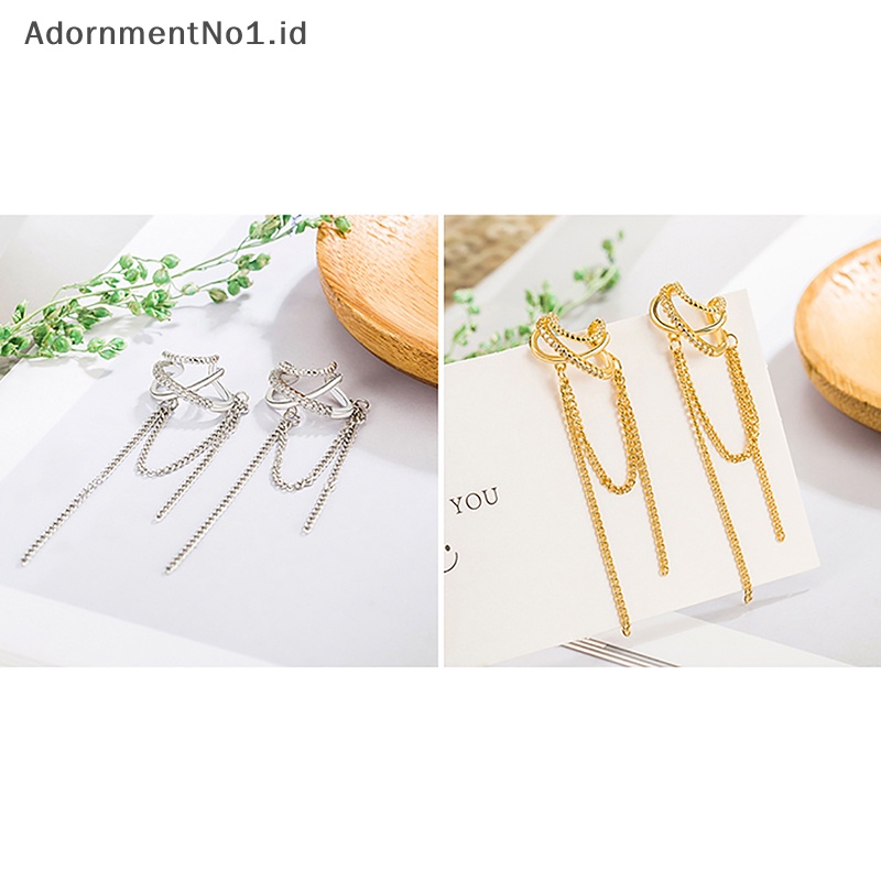 [AdornmentNo1] Cahaya Multi-layer klip tulang telinga zirkon rumbai Non- Cuff anting klip telinga untuk wanita mengkilap perhiasan sederhana