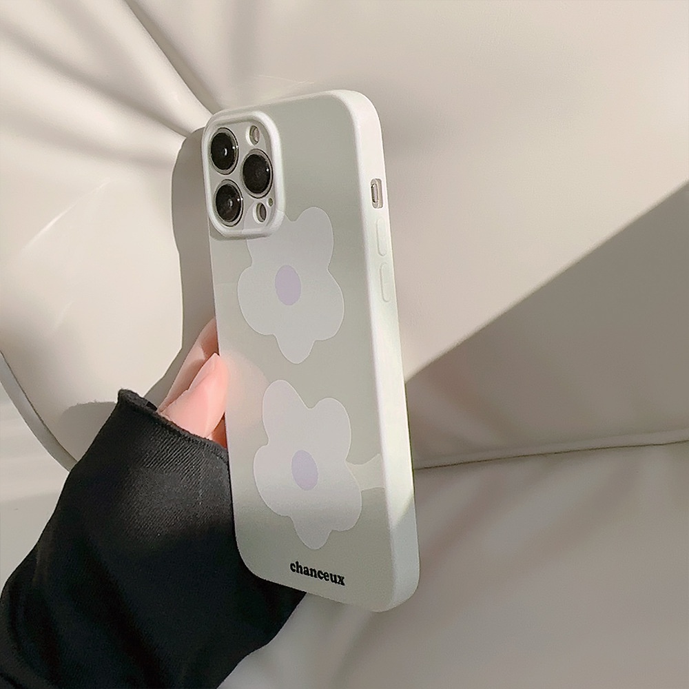 IPHONE Casing Ponsel Warna Cahaya Musim Panas Dengan Ukuran Besar Bunga Putih Pelindung Lensa Kamera Phone Case Cover Untuk Iphone11 12 13 14 PLUS PRO MAX