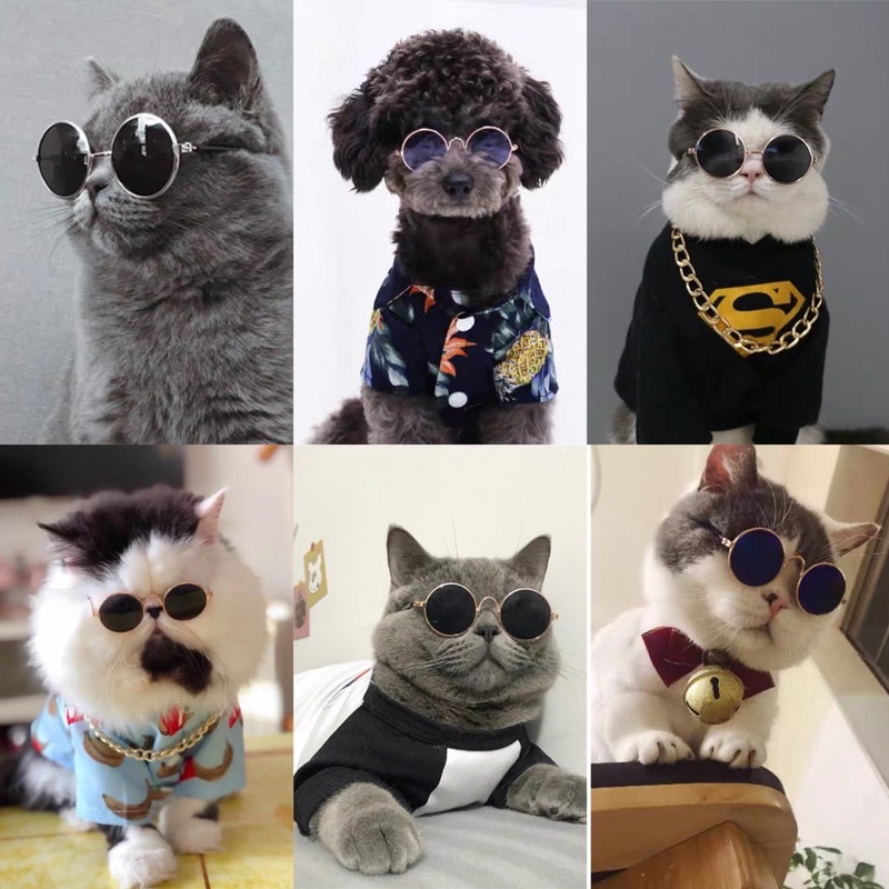 AVVET  Kaca Mata Lucu Anjing Anabul Hitam Fashion Hewan Anti UV Lucu Aksesoris High Quality Animal Sunglasses Kaca Mata Murah Kacamata Kucing Peliharaan 6577