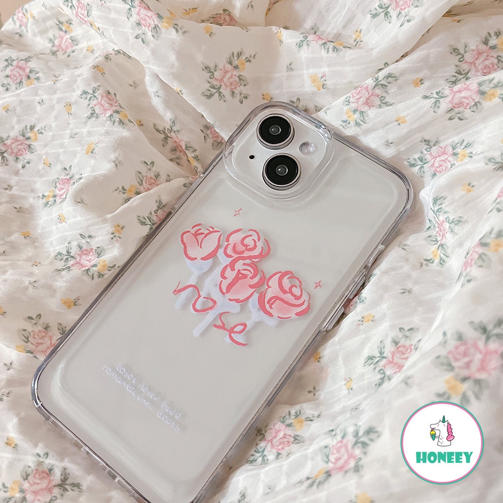 IPHONE Casing Ponsel Mawar Desain Garis Art Pink Kompatibel Untuk Iphone14 13 12 11 Pro Max XR Xs7 8 Plus Cover Silikon Lembut Transparan