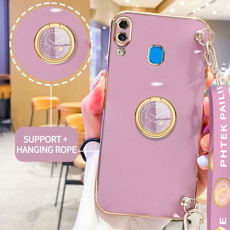Gloden tree Phone Case Untuk Samsung Galaxy A30 A20 M10S A10S M01S A20S Original Casing Dengan Jam Standand Lanyard