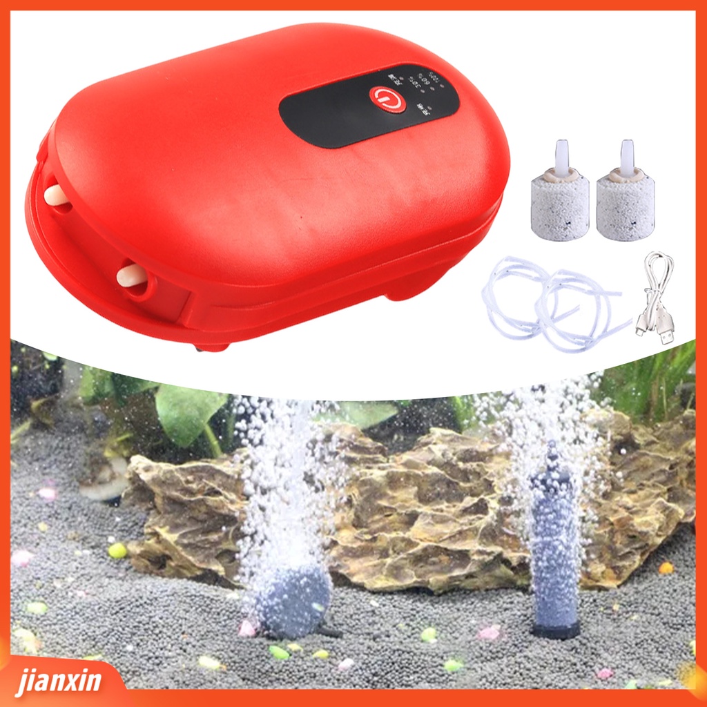 (In Stock) Pompa Udara Oksigen USB Charging Portable Ultra Tenang Dengan Batu Udara Daya Tinggi Penambahan Oksigen Mini Dual Outlet Aquarium Fish Tank Aerator Untuk Outdoor