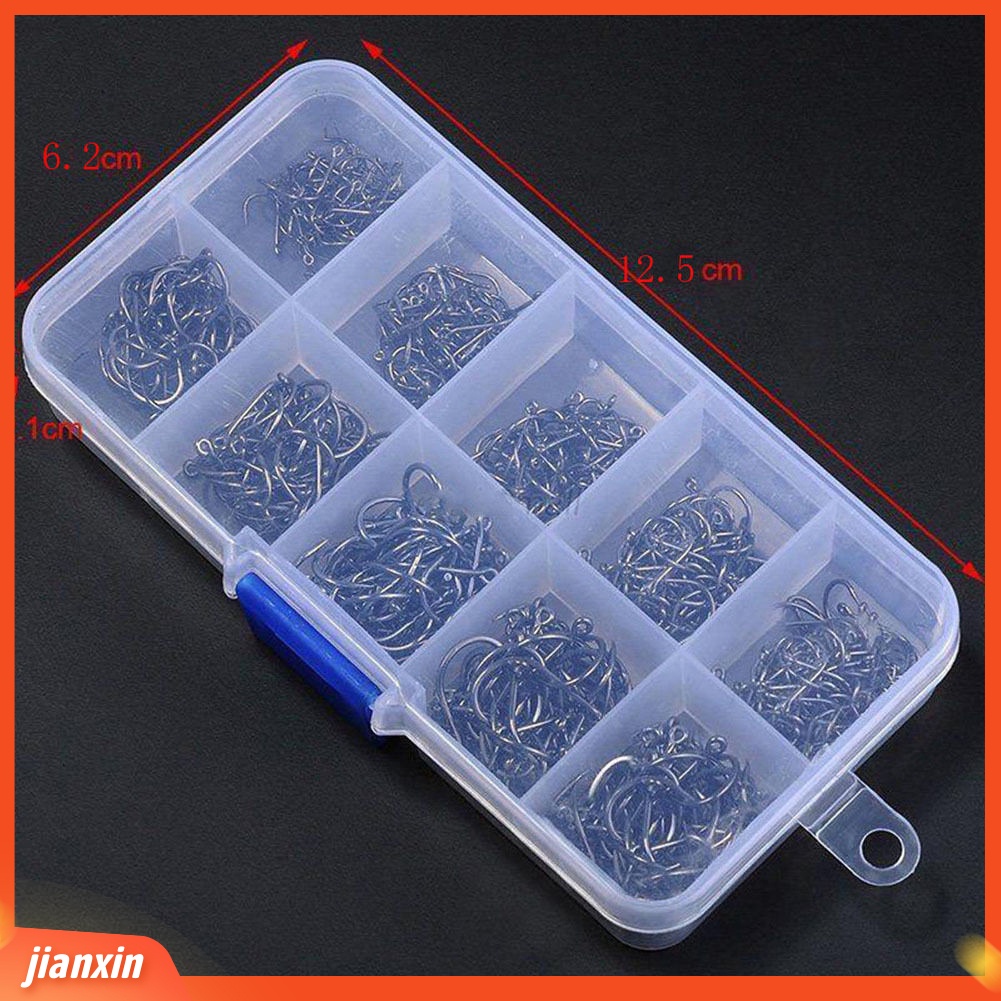 (In Stock) 500pcs 10ukuran Aneka Kait Pancing Bahan Carbon Steel Tajam Dengan Tackle Box