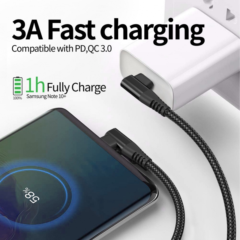 60w Pengisian Cepat Double Elbow Dual90° Kabel Data Putar Tipe-C Kabel PD C To C Male To Male Nylon Braided Charging Cable