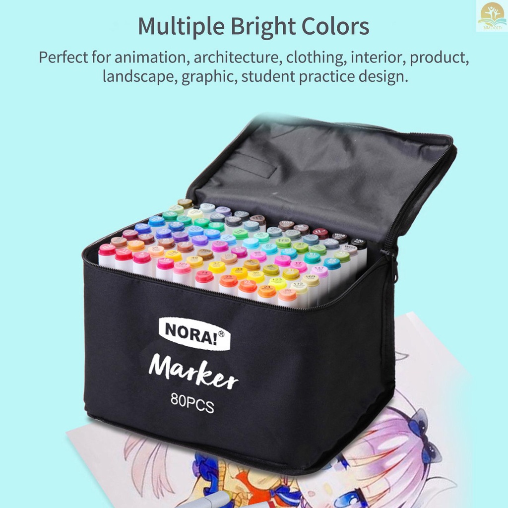 In Stock 40warna Spidol Alkohol Set Double Tipped Colored Bolpen Penanda Seni Titik Halus Dikemas Tas Kain Untuk Anak-Anak Dewasa Mewarnai Gambar Ilustrasi Sketsa Artis