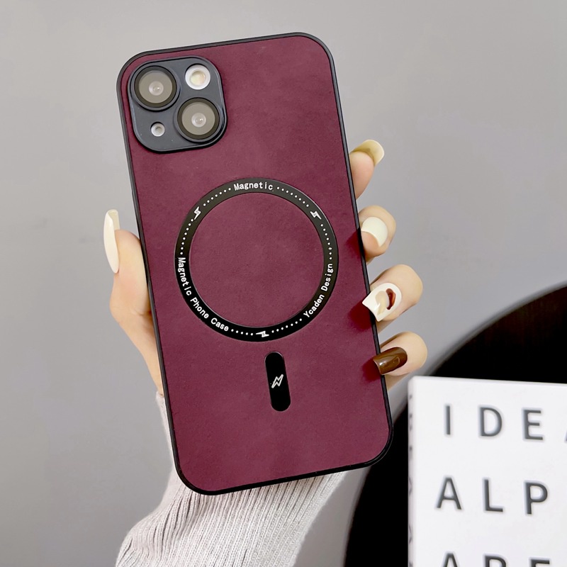 【Magsafe】Dark Green Shot Camera Lens Glass Protect Leather Silicone Case IPhone 11 12 13 14 Pro Max Wireless charge Phone Case