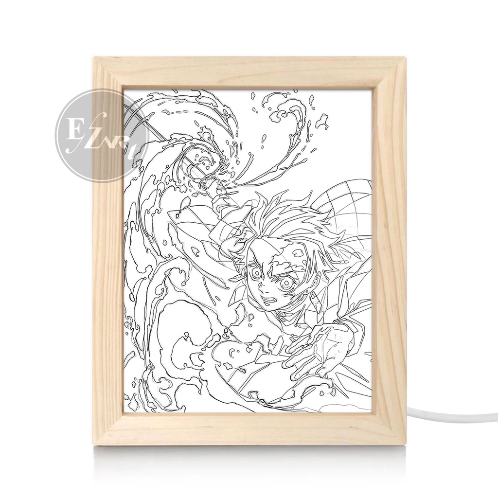 Light Painting Art Seri Anime Demon Slayer LED Frame Bingkai Lampu Menyala Pigura Pajangan Dekorasi Meja Dinding Kamar Estetik Cocok Jadi Kado Hadiah Pemberian Unik Viral