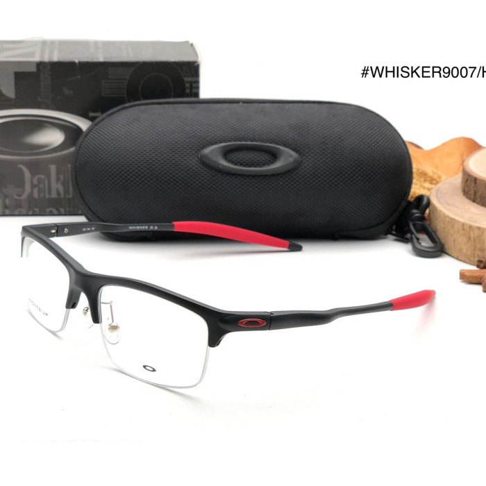Frame Kacamata Half Pria Sporty Whiskers 0x9007 Senur Gantung - HITAM MERAH