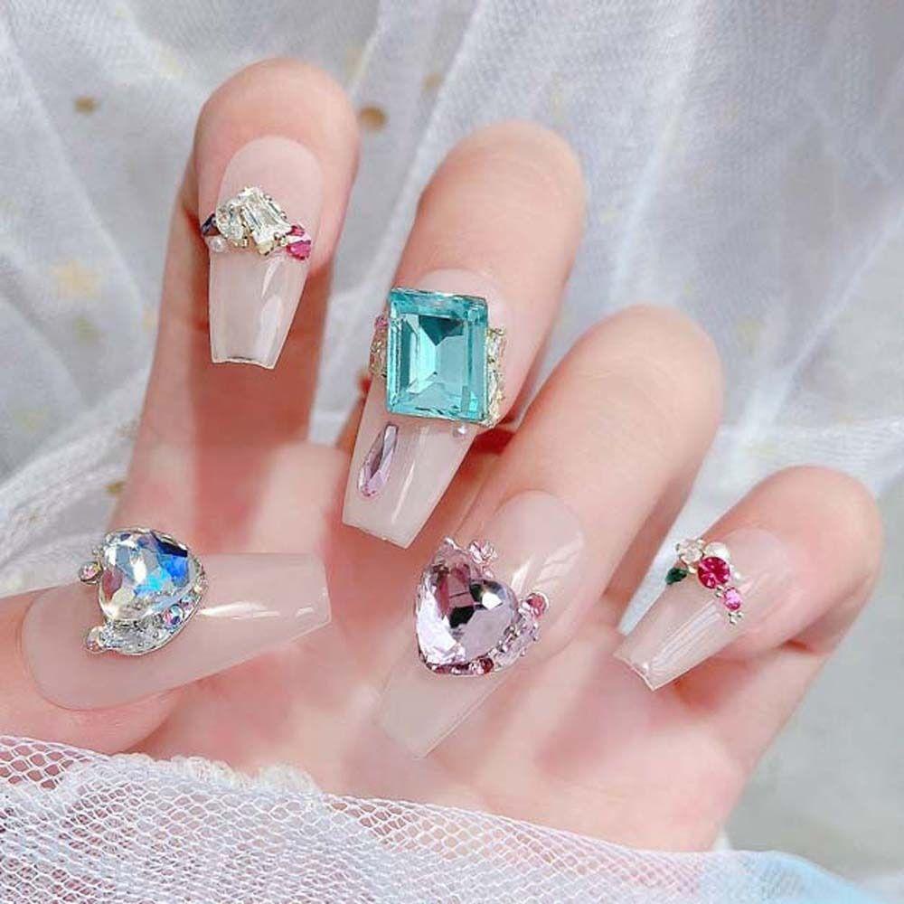 MXBEAUTY 2pcs/set Cinta Hati Kuku Berlian Imitasi, Berlian Hati Berbentuk Cinta Hati Dekorasi Kuku, Mewah DIY Perlengkapan Kuku Cinta Hati Kuku Kristal Pesona Cinta Hati Nail Art Drills