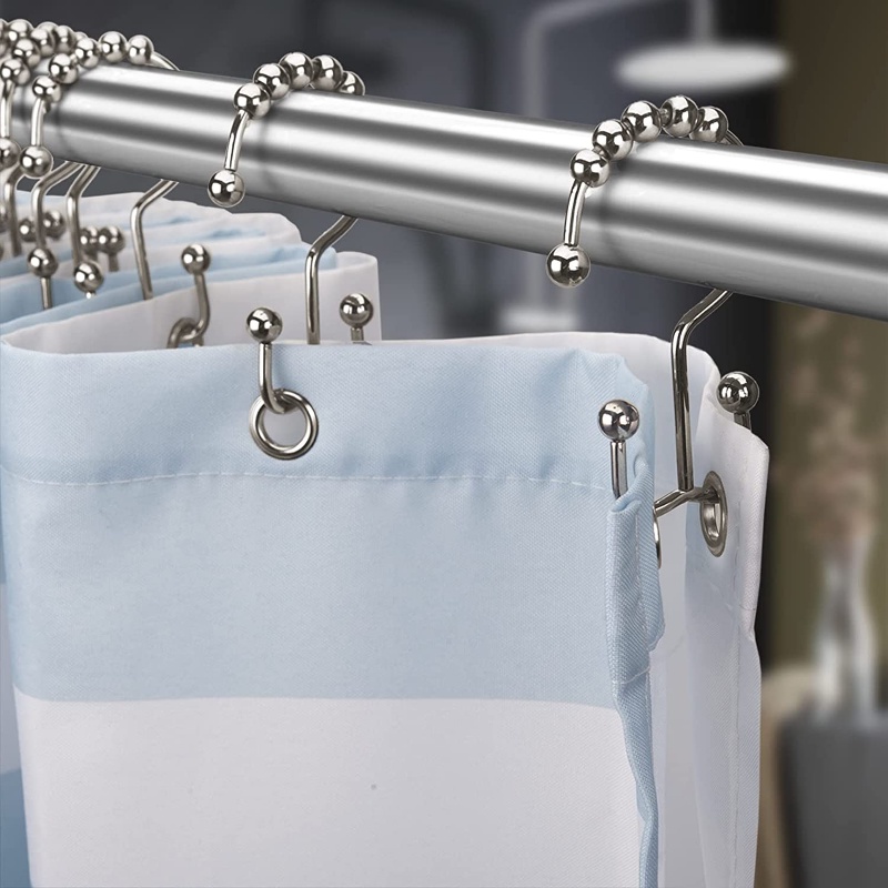 Shower Curtain Rings Metal Anti Karat Double Shower Hook/Stainless Steel Roller Double Hooks/Tirai Kamar Mandi Rolling Shower Curtain Hooks Ring/Aksesoris Kamar Mandi/